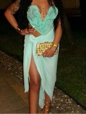 Aqua Lace Plunge Skirt Set - Stylish Women’s Two-Piece